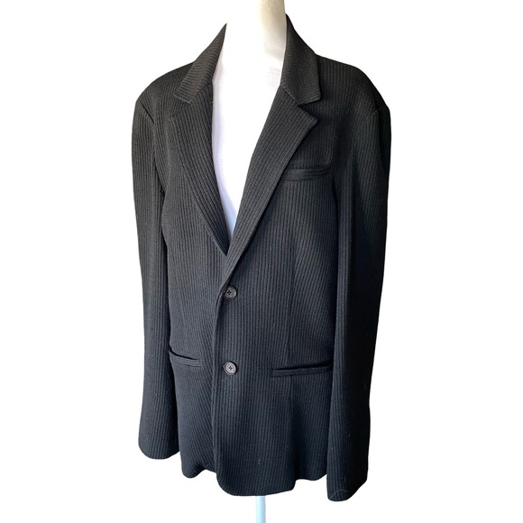 Armani Exchange Black Men's 100% Virgin Wool Knit Blazer Jacket Size Large - Picture 5 of 14